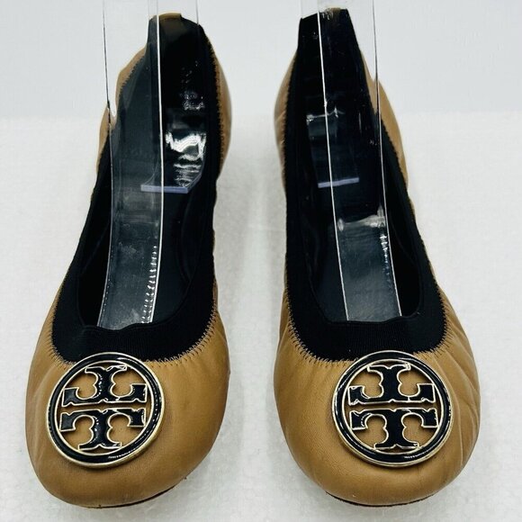 Tory Burch Caroline Flats Ballet Stretchy Beige Black Brown Tan Women's 6.5M - Picture 3 of 10
